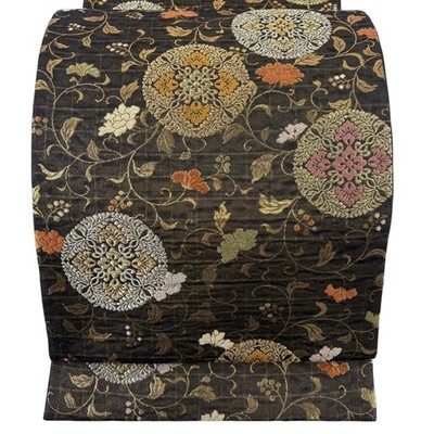 Obi FUKURO OBI Masterpiece Yatsuwister Flower Arabesque Gold Silver Threads Foil