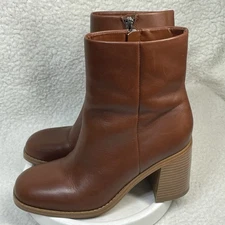 Marc Fisher Size 7.5 M Brown Leather Square Toe Block Heel Cushioned Booties