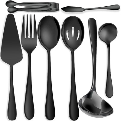 8 PCS Stainless Steel Serving Utensils, Large Serving Spoons Slotted Spoons, ...