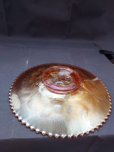 NORTHWOOD GLASS CARNIVAL Marigold THREE FRUITS PLATE 9" Nice Color - Picture 4 of 5