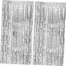 Silver Metallic Tinsel Foil Curtains - 2 Pack Streamers for Party