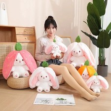 Cute Carrot Strawberry Bunny Plush Toy Transforming Fruit Rabbit Kids Gift Doll