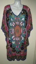 #560 Nicole Miller Modern Retro 8 Groovy Retro Purple PInk Flowing Kaftan