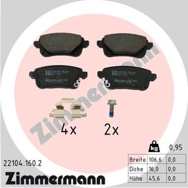 Zimmermann Bremsbelagsatz Scheibenbremse 22104.160.2 FüR Renault Captur 2 ZOE-image