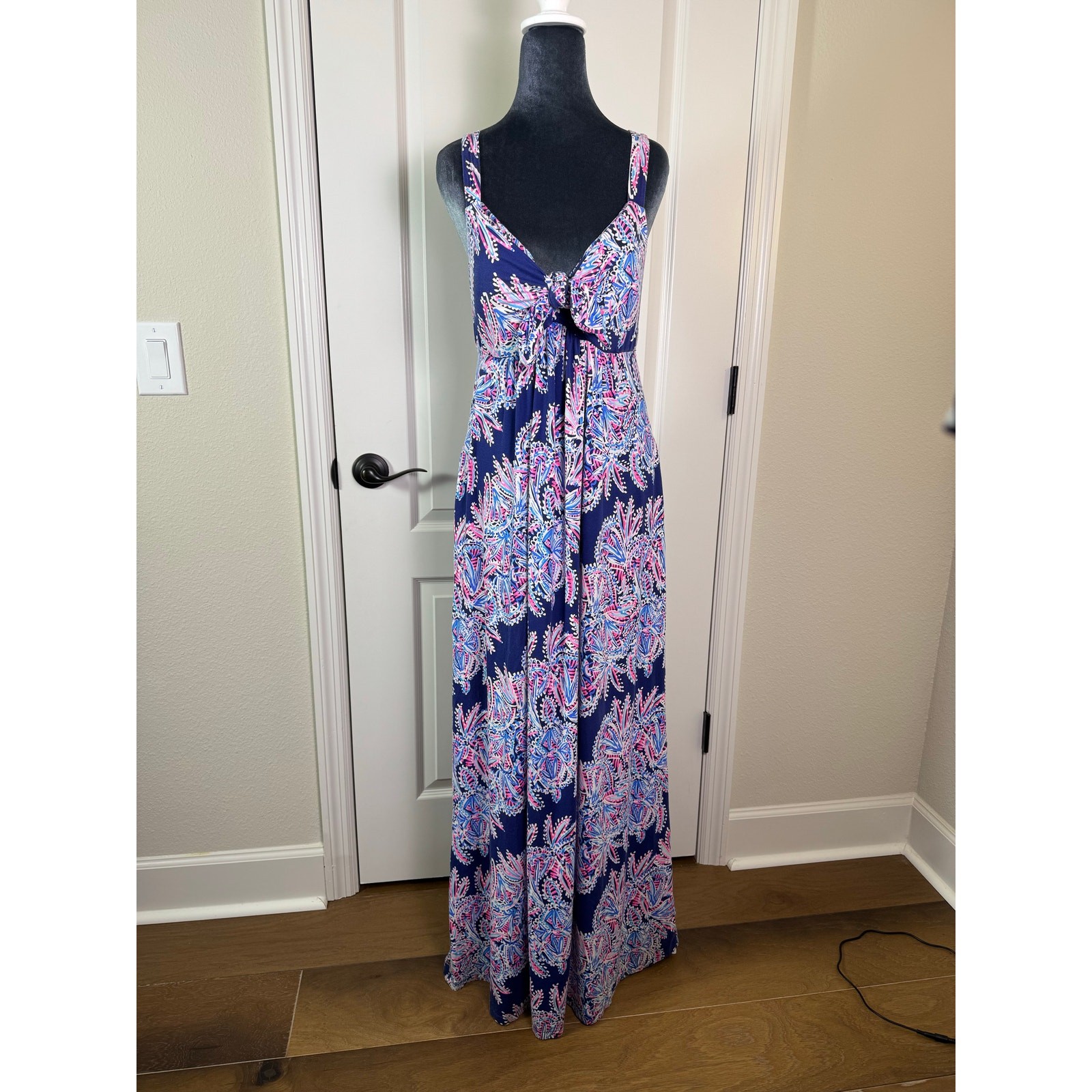 Lilly Pulitzer Maui Maxi Dress Oyster Bay Blue Miss Shell Pink Navy Size 10 EUC