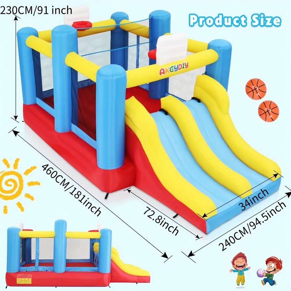 Hüpfburg Aufblasbar mit Gebläse & 2 Rutsche Springburg für Kinder Indoor Outdoor - Bild 3 von 4