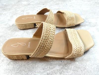 J Joie Sandal Womens 9.5 Tan Raffia Cherish Strappy Low Head Slip On Shoe