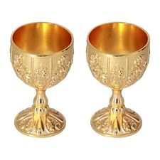 (Pumpkin Gold) Chalice Goblet 2Pcs Small Vintage Golden Wine Cups Gold