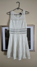 White Lace Sleeveless A-Line mini Dress M Crochet Accents Zip