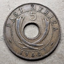 1942 East Africa 5 Cents - African Coin - Bronze - British Empire - World Coin 