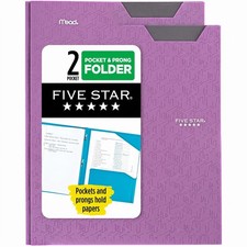 Five Star Folder, 2-Pocket, Prong Fasteners 1 Count Pack of 2 , Purple