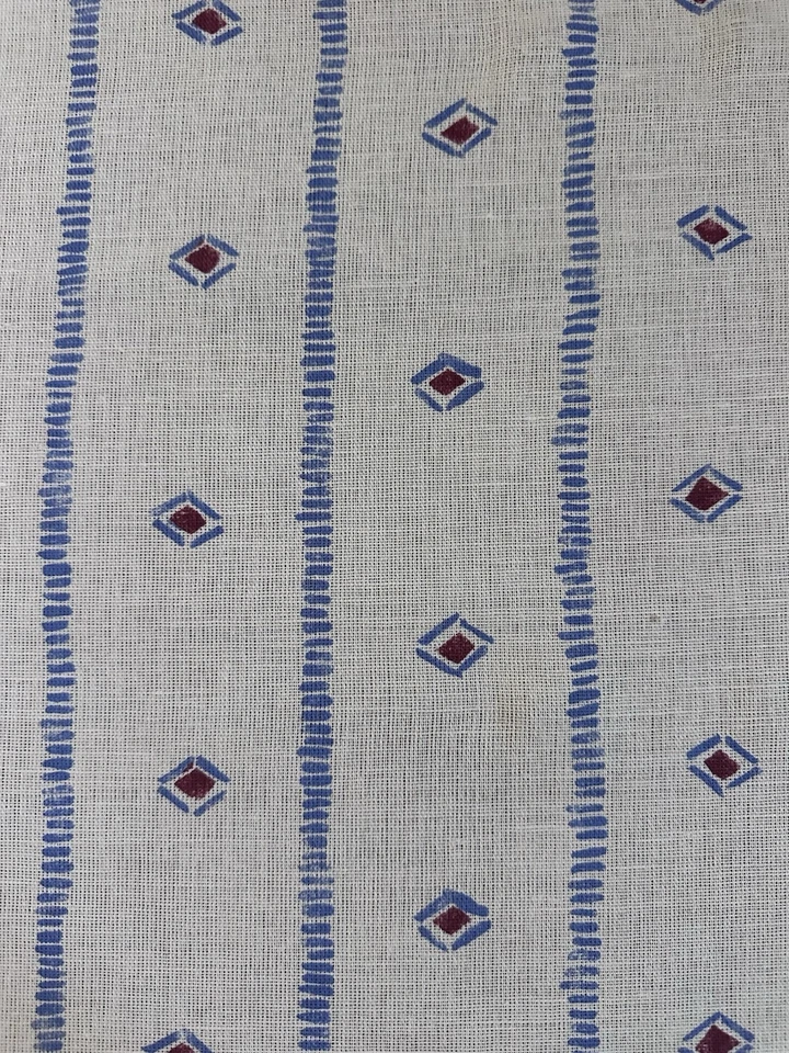 Nicholas Herbert Almazan – Blue / Red 3 3/8 Yards Linen / Cotton Fabric - Image 2 of 4