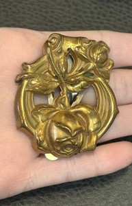 Vintage Art Deco Nouveau Dress Fur Clip Brass Gold Tone Flowers Roses
