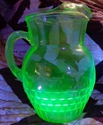 Vintage ANCHOR HOCKING BLOCK OPTIC   PITCHER Uranium Pristine Condition VINTAGE