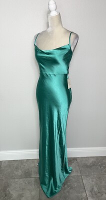 Pretty Lavish Keisha Cowl Neck Maxi Dress Satin Jade Green Gown New UK 8 US 4