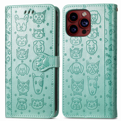 For Various Phone Cute Dog Cat Leather Wallet Case Card Flip Stand Cartoon Cover - Picture 3 of 14