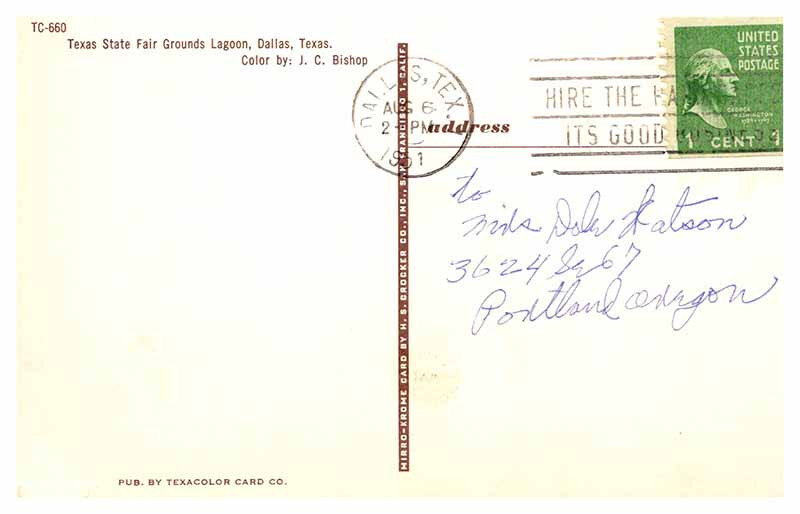 Postcard WATER SCENE Dallas Texas TX 10/19 AU4447 eBay