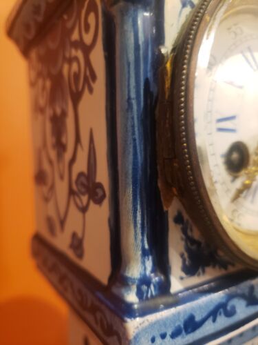 Blue White Delft Miniature Tall Case Clock 19th Century-Vincinti&Cie French Mvmt - Picture 7 of 11