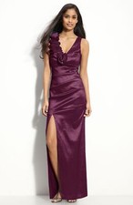 Betsy  Adam Rosette Trim Taffeta Gown Sz 6 Boysenberry