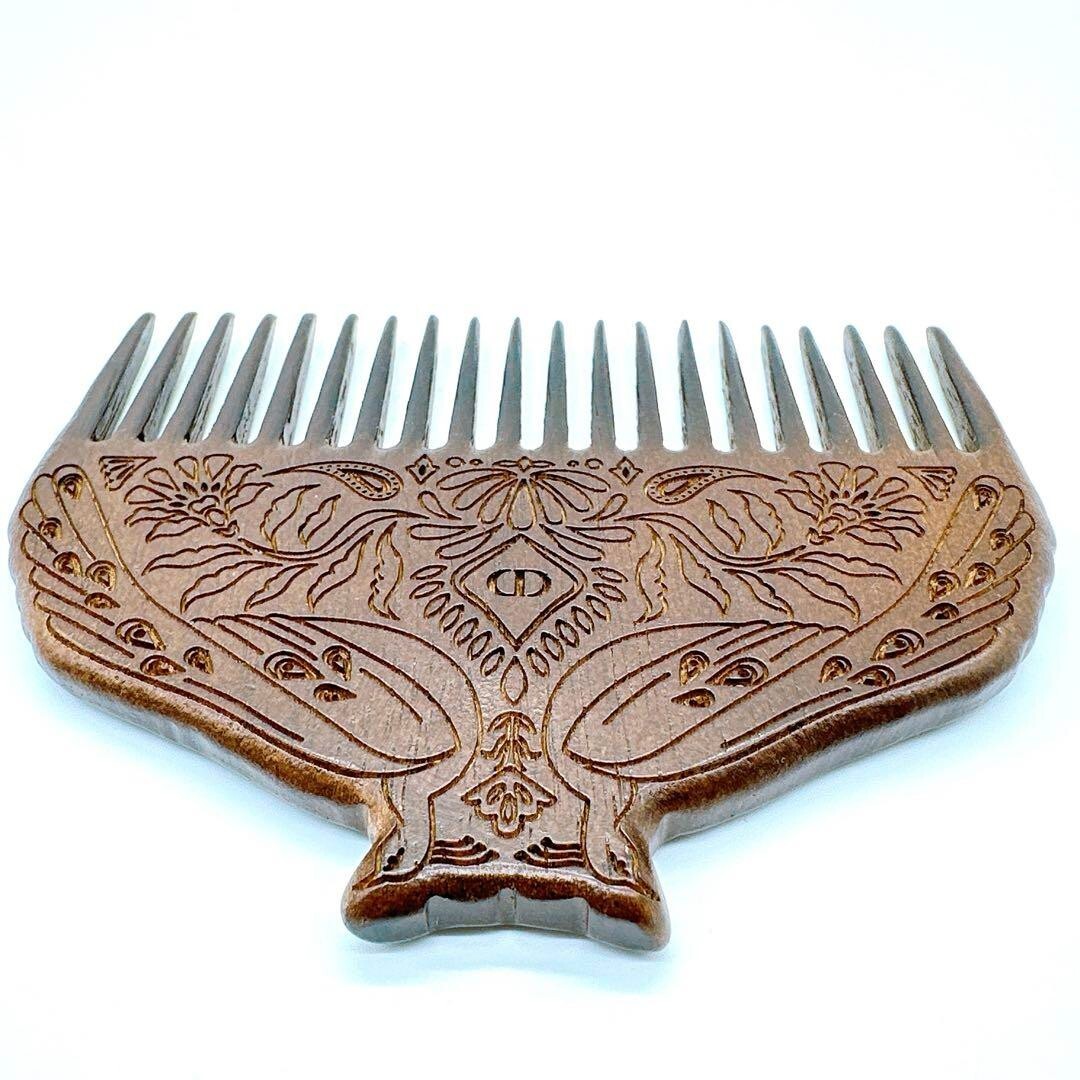 Christian Dior Hair comb Wood carving Brown CD Logo Peacock  display picture 2