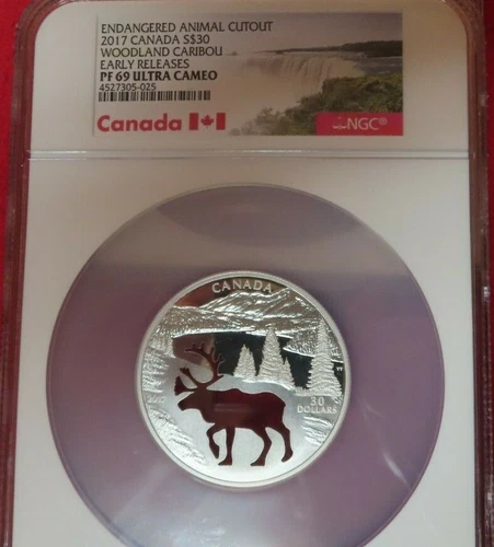 2017 Canada Endangered Animal Cutout Caribou Silver $30 NGC PF69 Early Releases