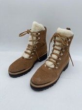 Marc Fisher Lizzie Suede Leather Fur Lace-Up Cognac Brown Ankle Boots Size 9