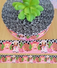 7/8 or 1.5 Inch 1 YD Cow Grosgrain Ribbon Holstein Heffer Cowgirl Boots Cactus