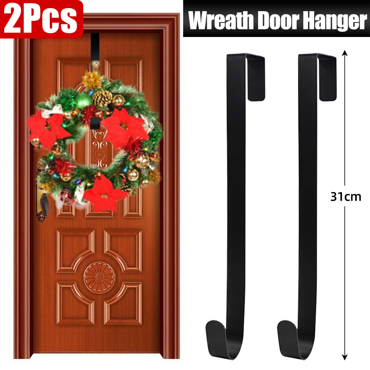 1/2PCS Christmas Wreath Door Hanger Metal Over Door Hook Storage Xmas