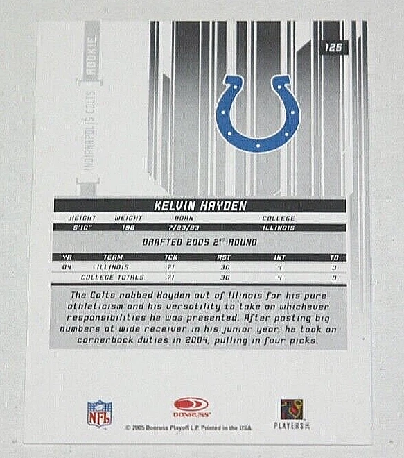 2005 Rookies & Stars BLACK Longevity #126 - Kelvin Hayden (RC) 35/50 - Image 2 of 2