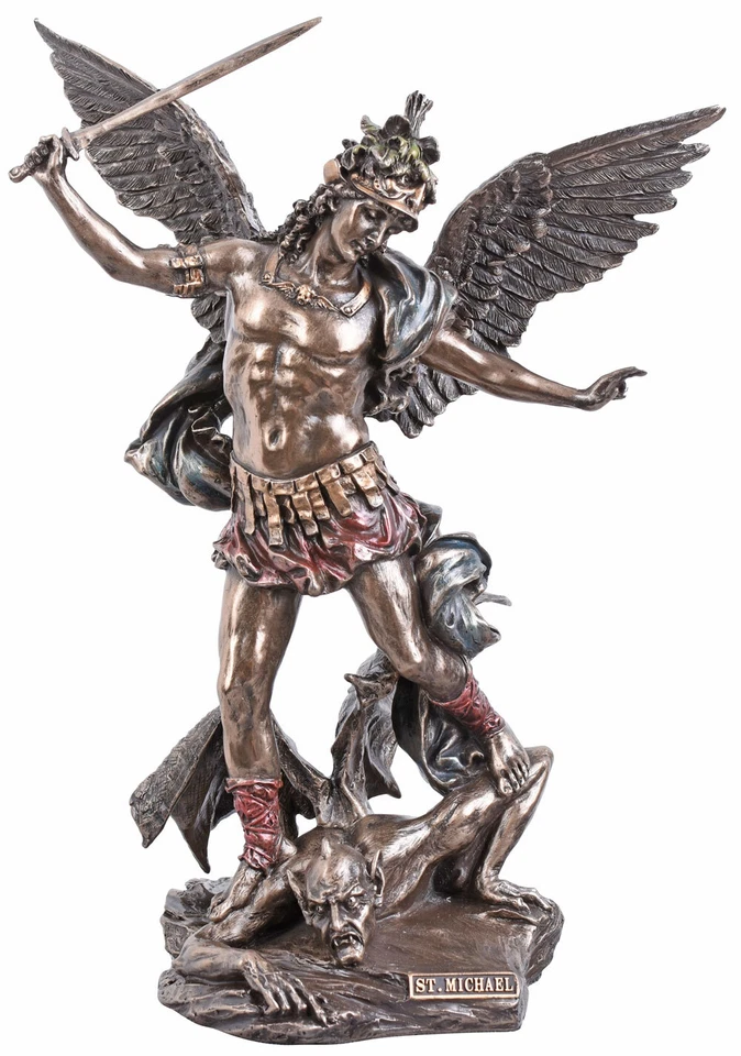 Erzengel St. Michael & Satan sakrale Skulptur Engel Figur Kirchenfigur Veronese