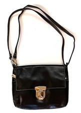 Vintage Perlina Black Leather Crossbody Bag