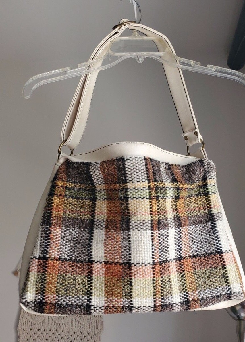 Vintage 1970s Handbag Book Bag VINYL VEGAN White Beige 1980s Fits