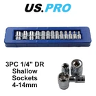 US PRO 13pc 1/4 Drive 6 Point Shallow Sockets 4 - 14mm 2077