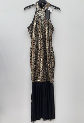 Look Of The Day High Neck Gold/Black Sequin Evening Party Dress Size UK 6  Bnwt | eBay UK