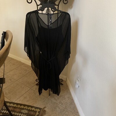 eileen fisher sheer silk dress NWT Eileen Fisher Black Sheer Silk Georgette V-Neck Caftan Dress Size S/P  $418