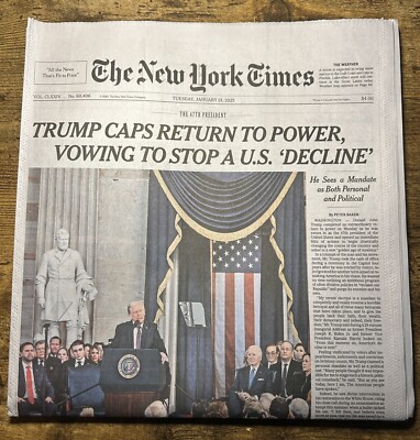 1/21/2025 New York Times Newspaper   Trump Inauguration   American History  