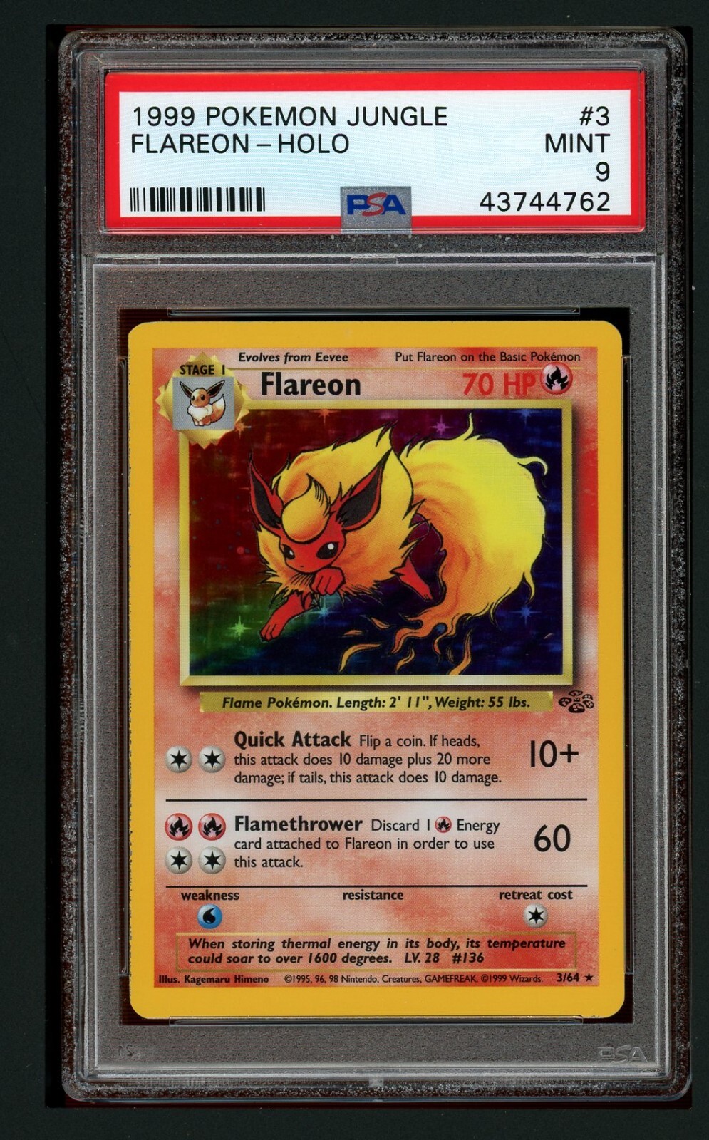 Pokemon PSA 9 Mint Flareon Jungle Unlimited Holo #3
