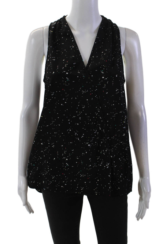 Tibi Womens V Neck Sleeveless Spotted Print Blouse Black Multi Size 6
