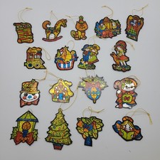 17 Vintage Christmas Tree Decorations Cardboard Cut-outs Foil Wrapped
