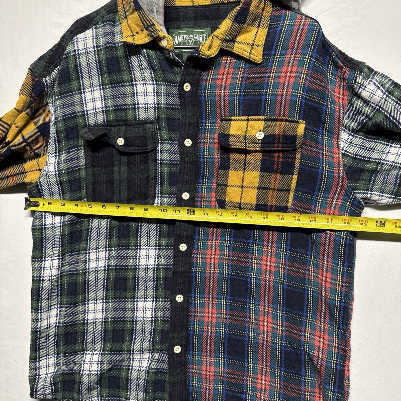 VTG American Eagle Patchwork Flannel Plaid Y2K Ho… - image 4