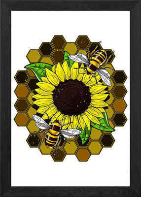 Gerahmtes Wandbild Sonnenblume Bienen Imkerei Poster Leinwanddruck Bild