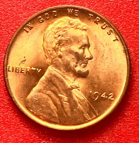 1942-P Lincoln Wheat Cent Penny GEM RED BU From an Original Bank Roll