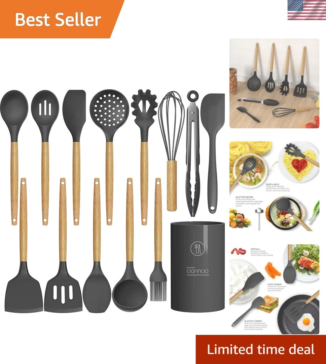 Silicone Cooking Utensils Kitchen Utensil Set - 446°F Heat Resistant Silicone...
