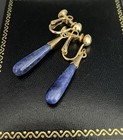 STUNNING PAIR OF CHINESE EXPORT SODALITE TEARDROP DANGLE EARRINGS!