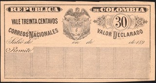 COLOMBIA: c.1890s 30c Insured Letter Stamp Official Stationery Unused Example