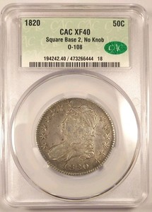 1 Of Only 2 Graded CACG XF 40, Square Base 2, No Knob, 1820 Bust Half Dollar