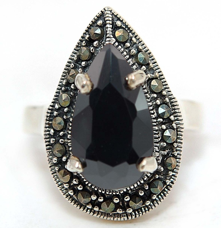 Heat Treated Black Onyx 925 Solid Sterling Silver Ring Sz 6 NF1-8