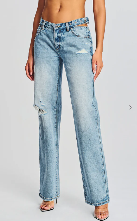 "SER.O.YA Distressed Christy Straight Wide Leg Blue Jeans Actual US Size 37\"x30\""