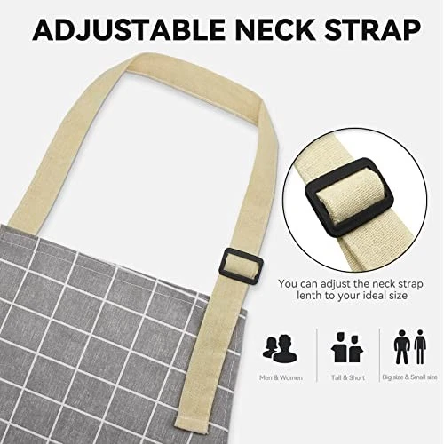 2 Pieces Aprons for Women with Pockets, Cotton Linen Waterproof Grey/Green - Image 3 of 4