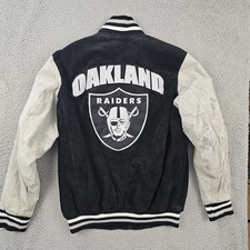 Vintage 90s Oakland Raiders Suede Leather Varsity Jacket Mens Large NFL Bomber